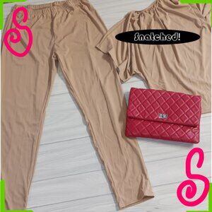 Women Solid Color V-Neck Long-Sleeved Top Casual Two-Piece Sets
